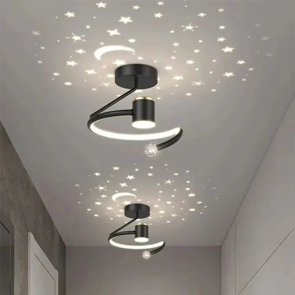 Plafonnier LED encastrable à intensité variable avec projection ciel étoilé pour chambres et couloirs | Luminaire rond en aluminium | 25 cm de diamètre