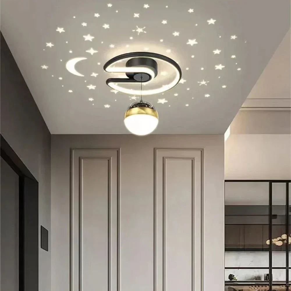 Plafonnier LED encastrable à intensité variable avec projection ciel étoilé pour chambres et couloirs | Luminaire rond en aluminium | 25 cm de diamètre