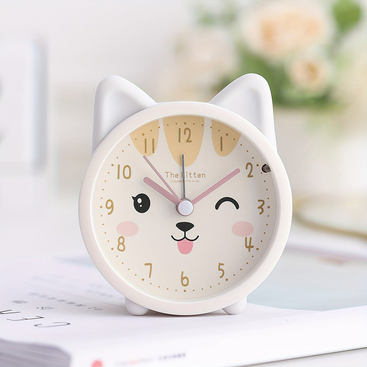 Kids Alarm Clock with Nightlight – Bunny Silent Bedside Clock for Children's Bedroom, Sleep Training Time Display, Soft LED Glow, Battery