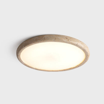 Plafonnier encastré en pierre ronde, 15 po de diamètre, LED chaude 3000K pour chambres et salles à manger, texture beige naturel, lampe de plafond câblée