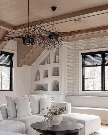 Oversized Woven Ceiling Fixture 47 in Black for Dining & Living Rooms Statement Lighting Above Tables Modern Handcrafted Fiber Shade