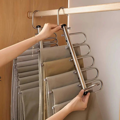 Vertical Multi-Bar Closet Hanger Stainless Steel Rotating Hook Pants Scarf Organizer Space Saver for Bedroom Wardrobes Laundry Rooms