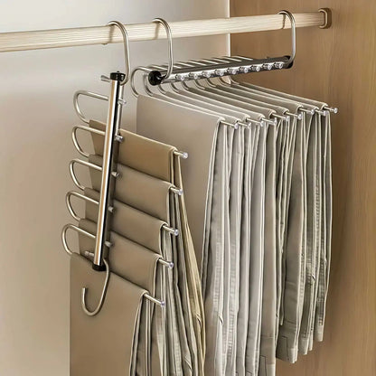 Vertical Multi-Bar Closet Hanger Stainless Steel Rotating Hook Pants Scarf Organizer Space Saver for Bedroom Wardrobes Laundry Rooms