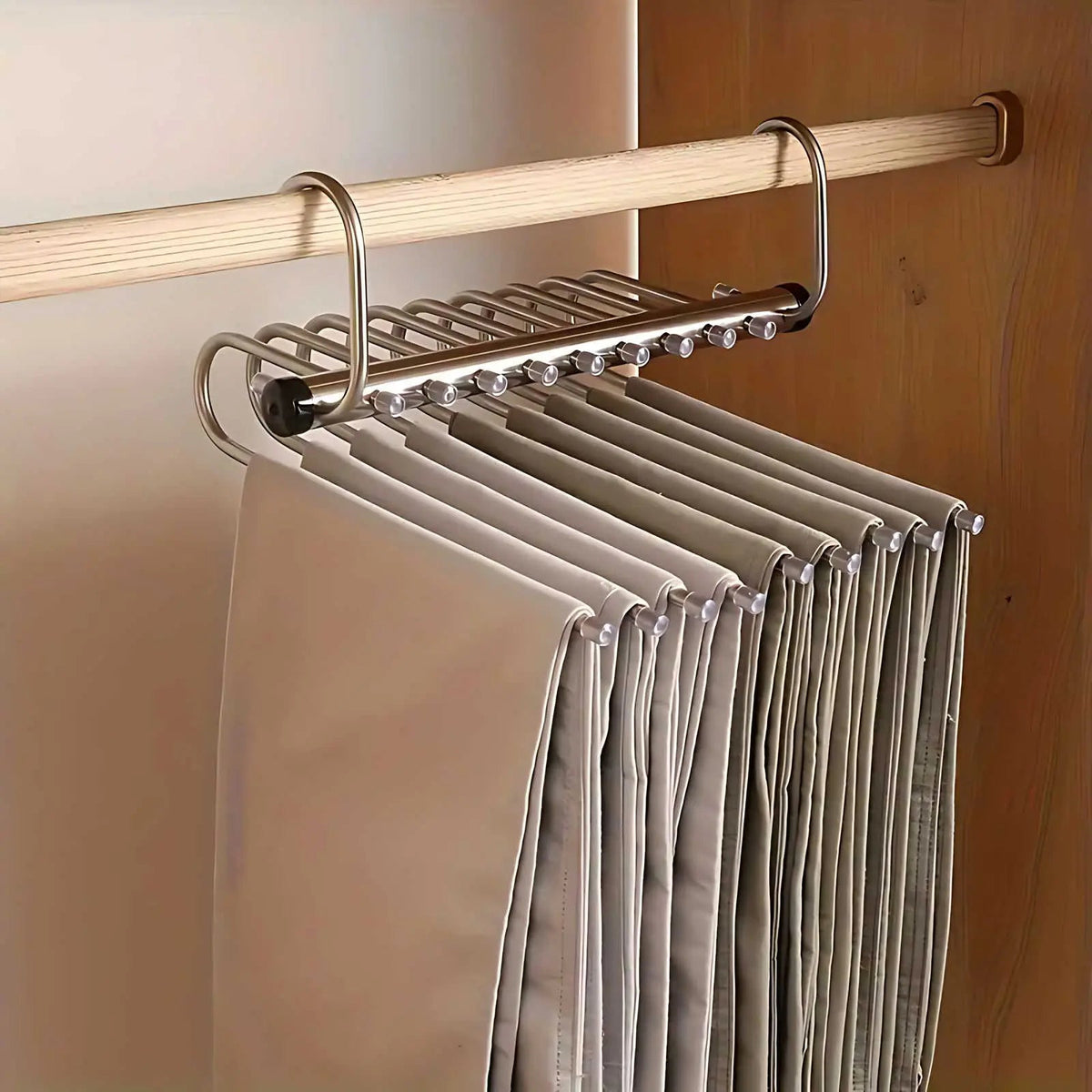 Vertical Multi-Bar Closet Hanger Stainless Steel Rotating Hook Pants Scarf Organizer Space Saver for Bedroom Wardrobes Laundry Rooms