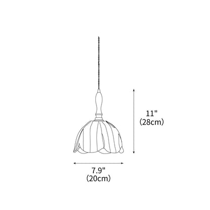 Hanging Ceiling Light with Tulip-Style Striped Shade 7.9 in Diameter Adjustable Wood Accent for Kitchen Dining Room Reading Nook Breakfast A