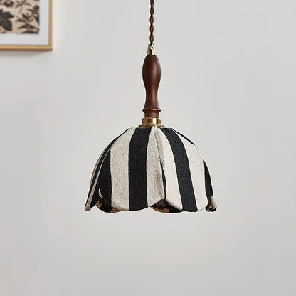 Hanging Ceiling Light with Tulip-Style Striped Shade 7.9 in Diameter Adjustable Wood Accent for Kitchen Dining Room Reading Nook Breakfast A