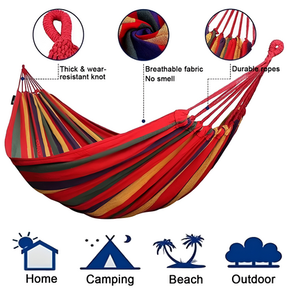 Hamac double pour terrasse et camping – Coton robuste, capacité de 204 kg, avec sac de transport et cordes pour la détente dans le jardin