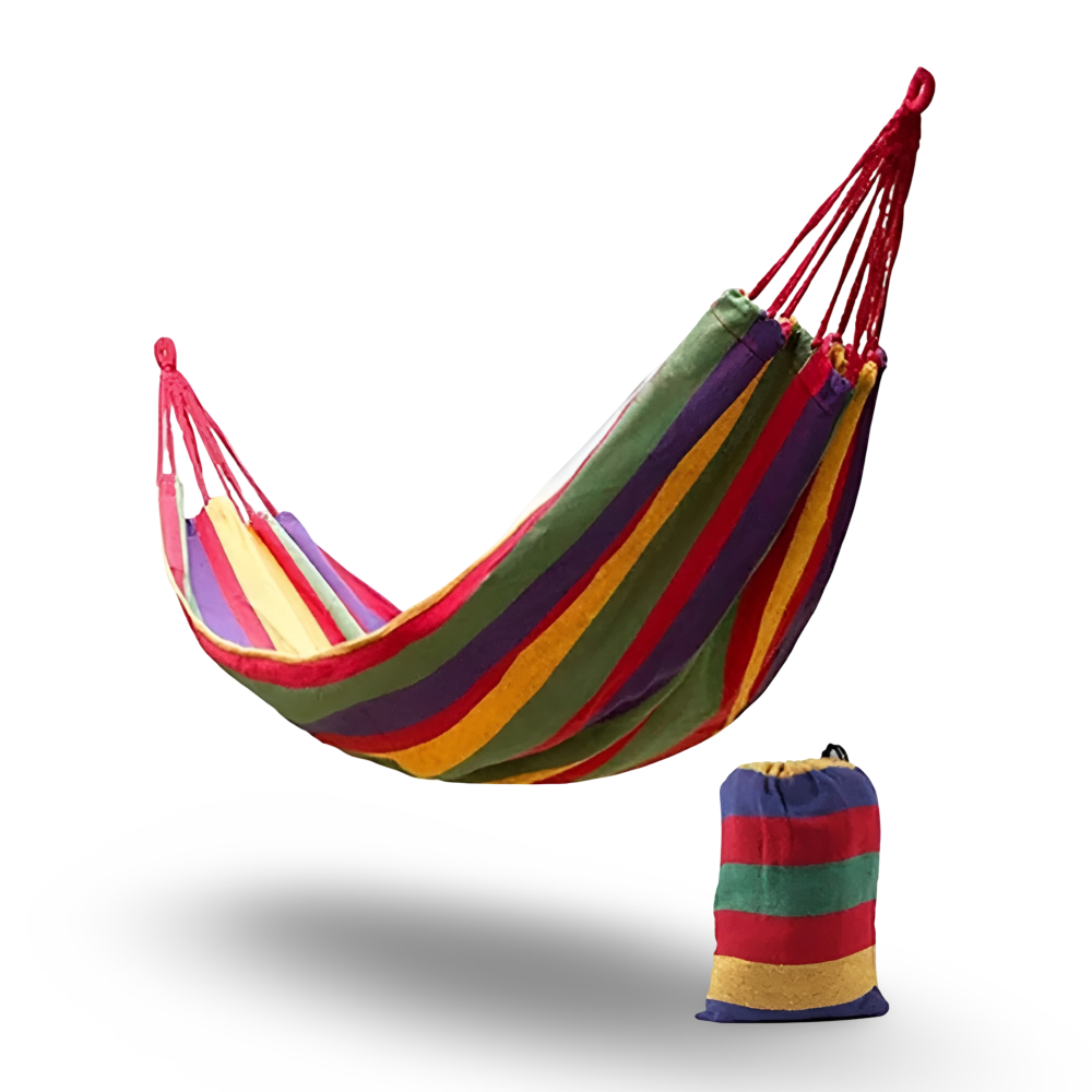Hamac double pour terrasse et camping – Coton robuste, capacité de 204 kg, avec sac de transport et cordes pour la détente dans le jardin