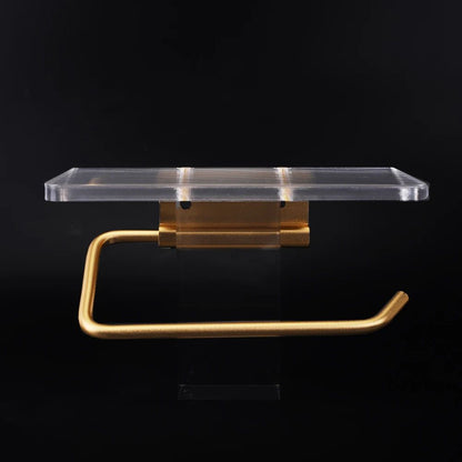 Porte-papier toilette élégant avec tablette – Accessoire de salle de bain moderne en métal poli