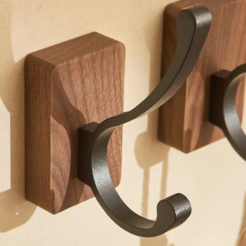 Stylish Wall Hook Rack | Self-Adhesive Wood and Metal Design for Space-Saving Organization