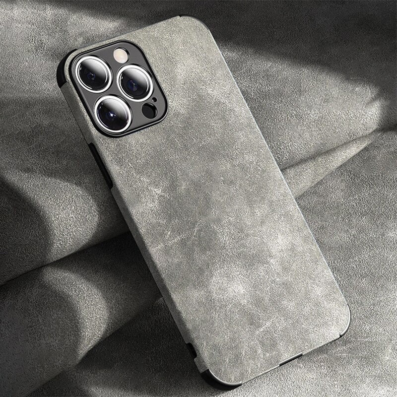 Protective Suede-Textured iPhone Case with Raised Edges and Camera Guard for iPhone 12-17 Series