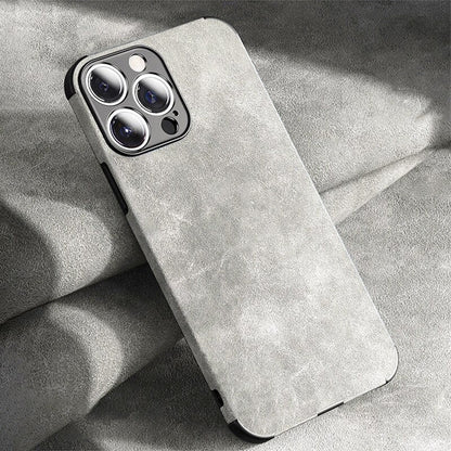 Protective Suede-Textured iPhone Case with Raised Edges and Camera Guard for iPhone 12-17 Series