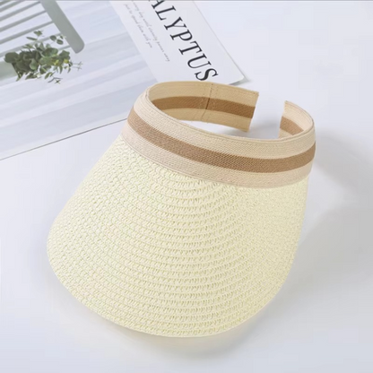 Visière de soleil pour femmes et hommes, visière en paille à large bord avec protection UV et dessus ouvert, chapeau de protection solaire pour la plage