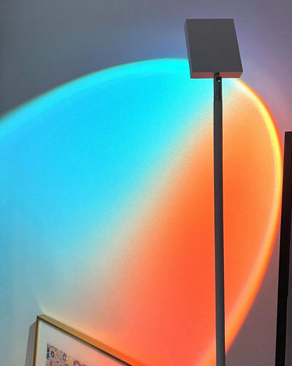 Sunset Red Halo Circle Floor Lamp with Adjustable Color Temperature for Living Room & Studio Ambiance | Modern Minimalist Gradient Light