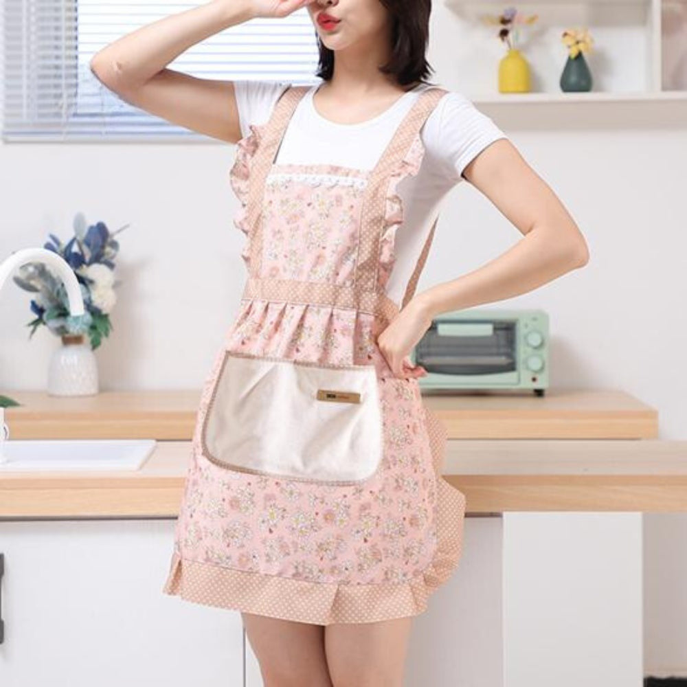 Floral Cotton Kitchen Apron with Pockets – Waterproof & Oil-Resistant for Cooking, Baking & Everyday Meal Prep