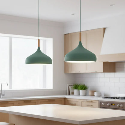 Overhead Drop Ceiling Fixture 9.4 Inch Shade Aluminum E27 Socket Green for Dining Room Kitchen Island Scandinavian Style Hanging Lamp