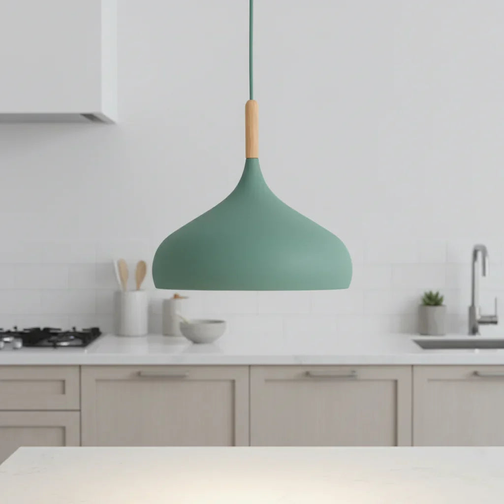 Overhead Drop Ceiling Fixture 9.4 Inch Shade Aluminum E27 Socket Green for Dining Room Kitchen Island Scandinavian Style Hanging Lamp