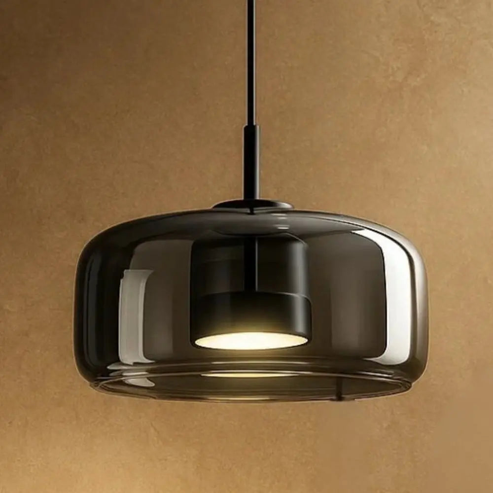 Gradient Glass Drop Ceiling Fixture 13 Inch Smoky Finish Adjustable Cord Height Kitchen Island Dining Area Overhead Illumination Contemporar