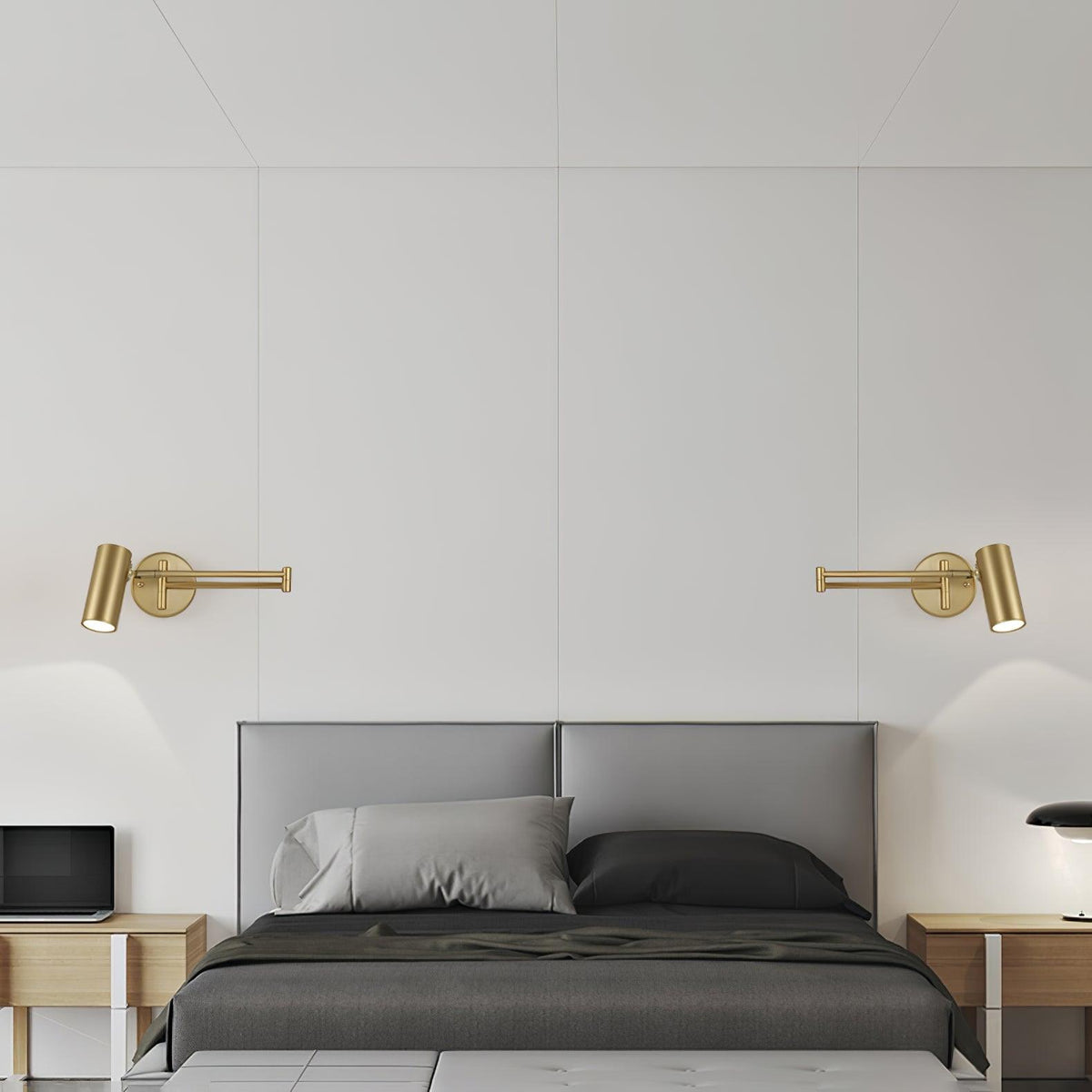 Swivel-Arm LED Wall Light with Extending Bracket for Bedroom Hallway Reading Nook Task Lighting Modern Dimmable Fixture Gold Black