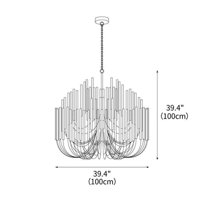 Round Tiered Wood and Metal Ceiling Light for Dining Room, Living Room and Bedroom – Adjustable Pendant with Whitewash Finish – 6 to 18 Arms