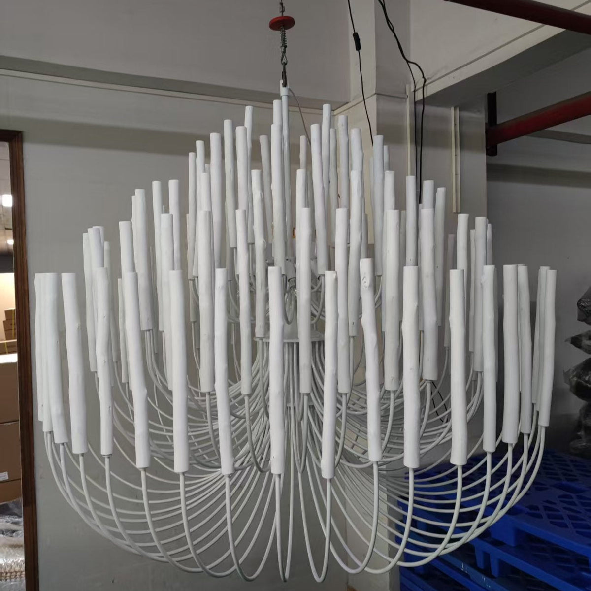 Round Tiered Wood and Metal Ceiling Light for Dining Room, Living Room and Bedroom – Adjustable Pendant with Whitewash Finish – 6 to 18 Arms