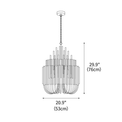 Round Tiered Wood and Metal Ceiling Light for Dining Room, Living Room and Bedroom – Adjustable Pendant with Whitewash Finish – 6 to 18 Arms