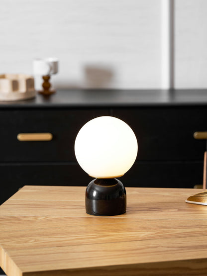 Spherical Glass Globe Accent Lamp with Natural Stone Base for Desk, Nightstand & Side Table | Modern Minimalist Home Lighting Fixture