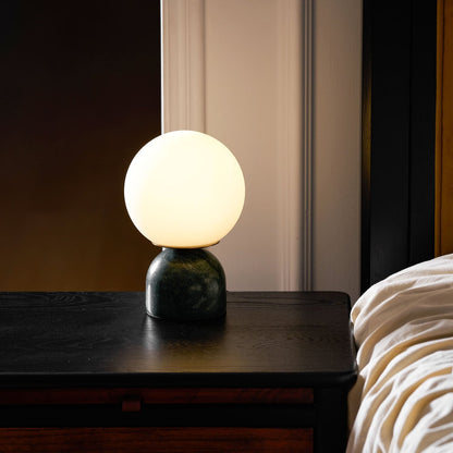 Spherical Glass Globe Accent Lamp with Natural Stone Base for Desk, Nightstand & Side Table | Modern Minimalist Home Lighting Fixture
