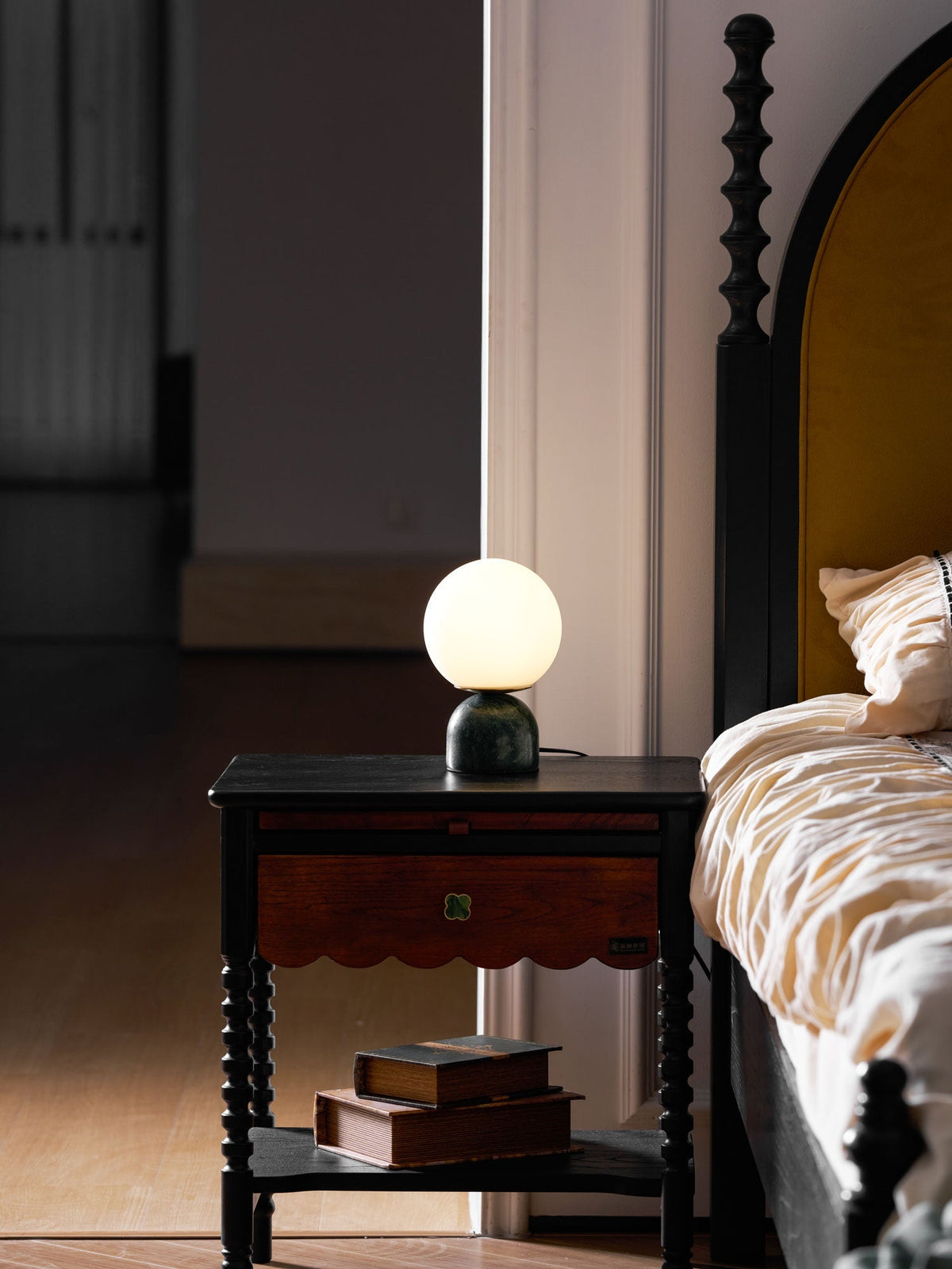 Spherical Glass Globe Accent Lamp with Natural Stone Base for Desk, Nightstand & Side Table | Modern Minimalist Home Lighting Fixture