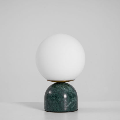 Spherical Glass Globe Accent Lamp with Natural Stone Base for Desk, Nightstand & Side Table | Modern Minimalist Home Lighting Fixture
