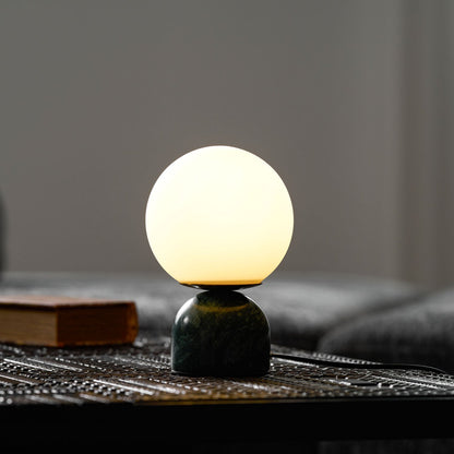 Spherical Glass Globe Accent Lamp with Natural Stone Base for Desk, Nightstand & Side Table | Modern Minimalist Home Lighting Fixture