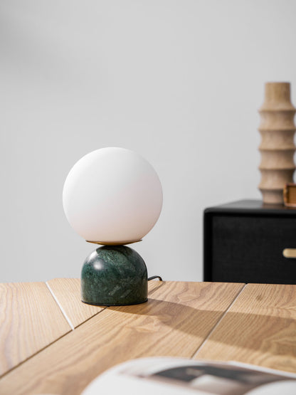 Spherical Glass Globe Accent Lamp with Natural Stone Base for Desk, Nightstand & Side Table | Modern Minimalist Home Lighting Fixture
