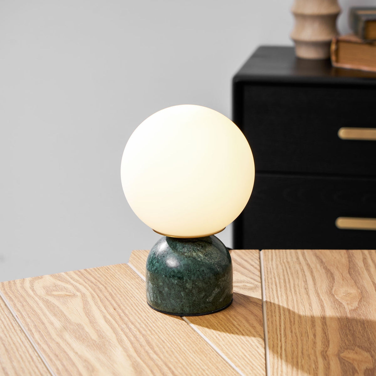 Spherical Glass Globe Accent Lamp with Natural Stone Base for Desk, Nightstand & Side Table | Modern Minimalist Home Lighting Fixture
