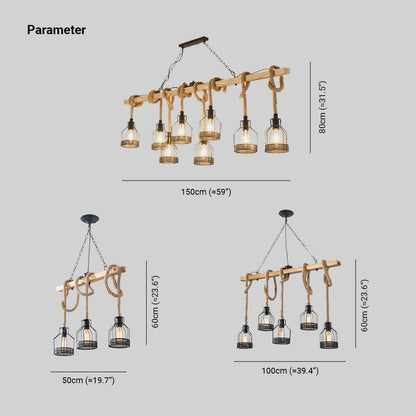 Suspension luminaire cage en métal avec détails en corde – Lustre industriel réglable pour îlot de cuisine, salle à manger et bar – Douille E27