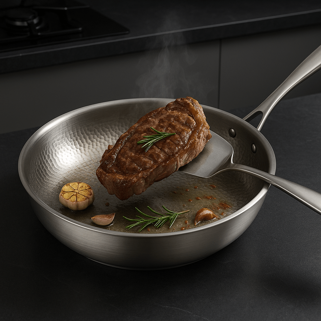 Titanium Skillet 10-12 Inch Uncoated Metal Cookware Compatible with Induction Gas Electric Ceramic Stovetops for Searing Sautéing Frying Pro