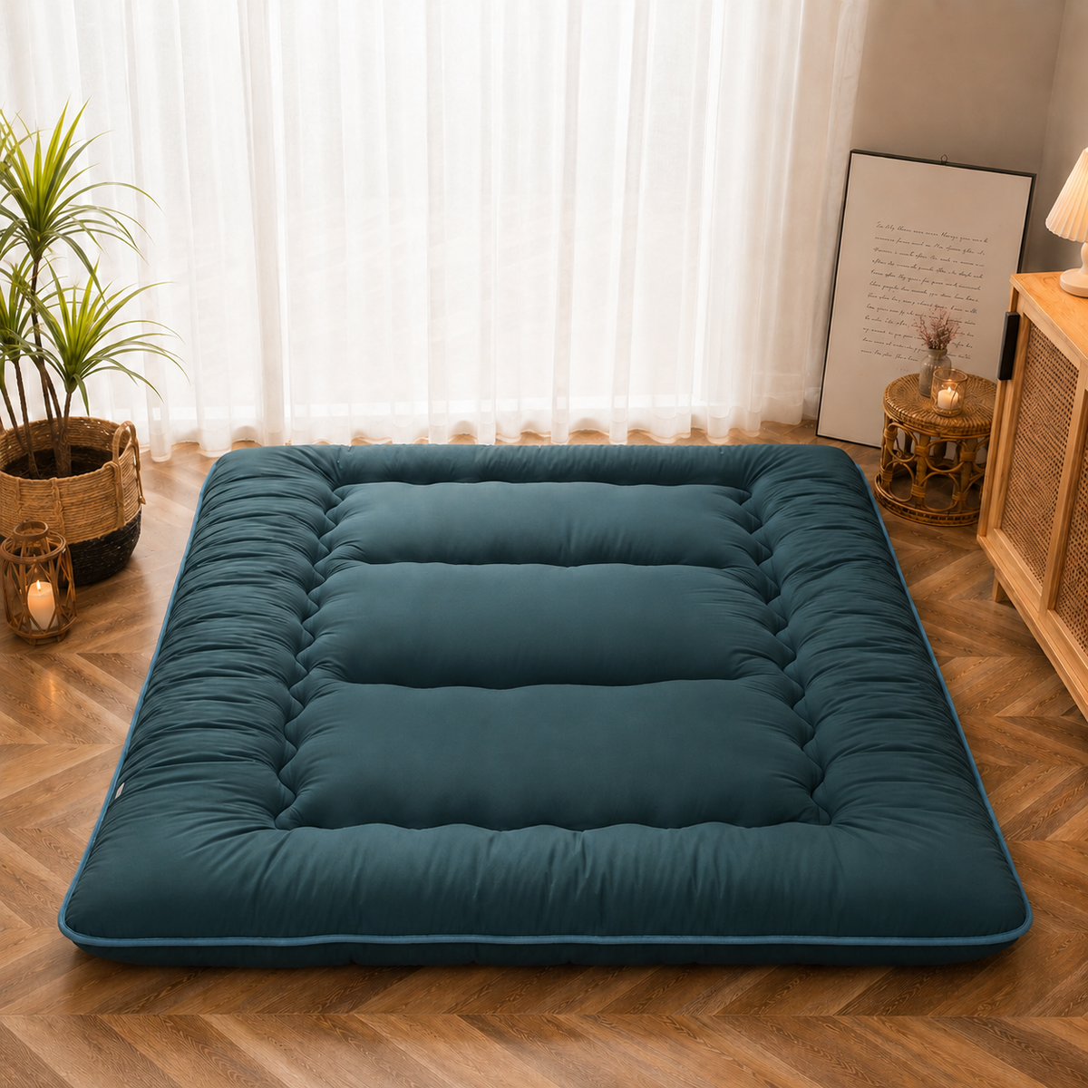 Foldable Floor Mattress 4-Inch Thick Quilted Sleeping Pad Roll-Up Guest Bed Tatami-Style Mat for Bedroom Dorm Meditation Adults Kids