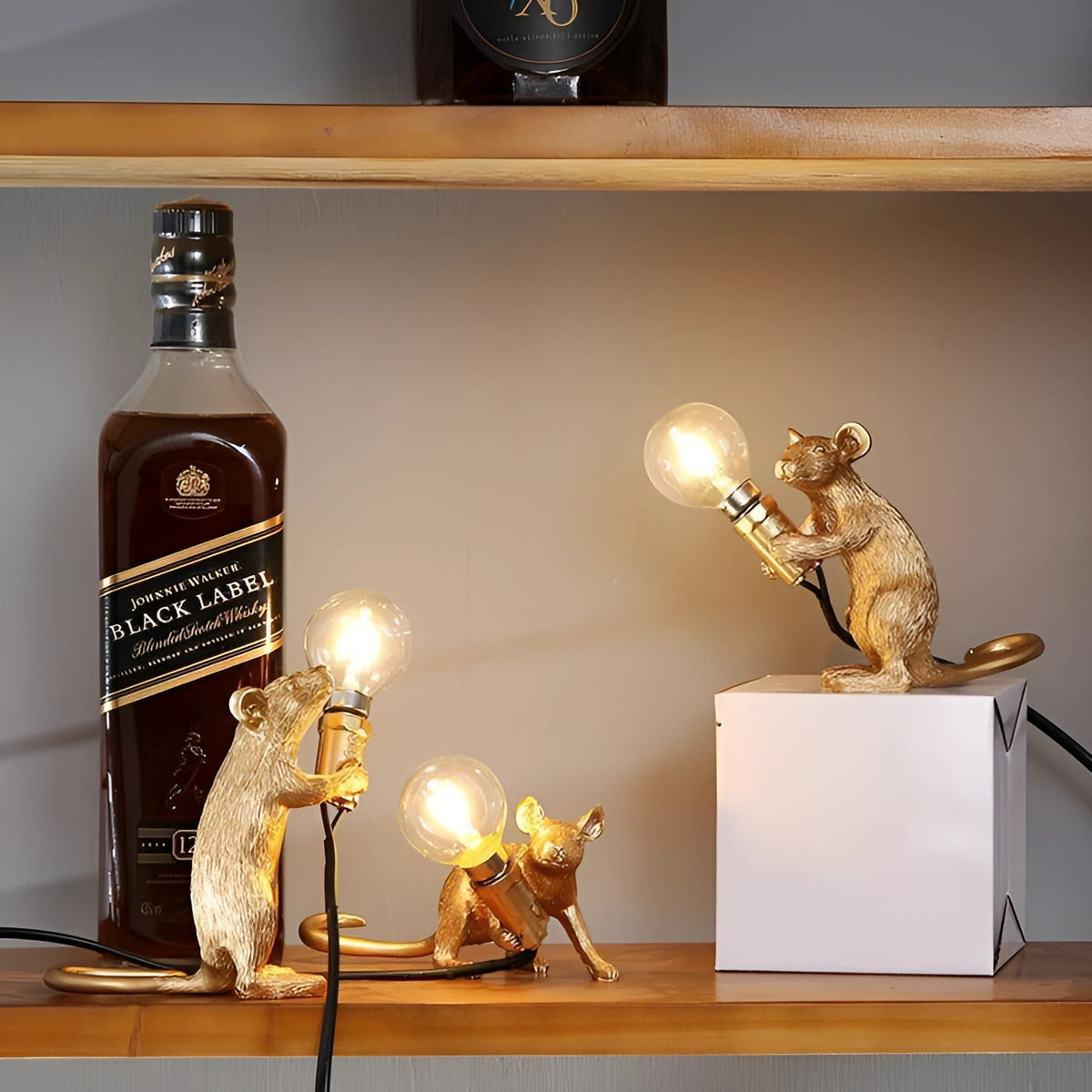 Décoration fantaisiste | Lampe souris dorée au design animal unique | Éclairage élégant pour l'ambiance de la maison
