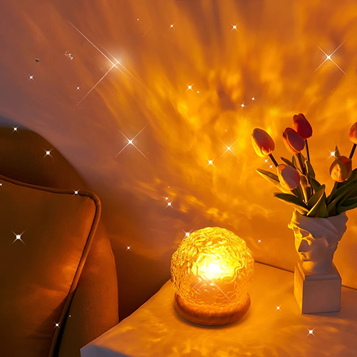Lampe d'ambiance céleste | Projecteur à motifs d'étoiles avec ondes aquatiques apaisantes | Design élégant pour la relaxation