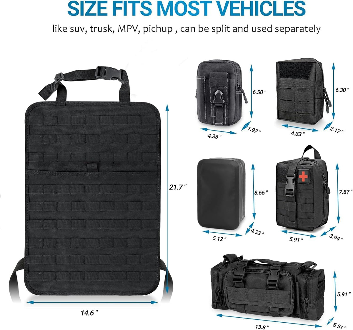 Tactique | Organisateur de siège auto avec design imperméable et sangles Molle | Solution de rangement polyvalente pour voitures, camions et SUV