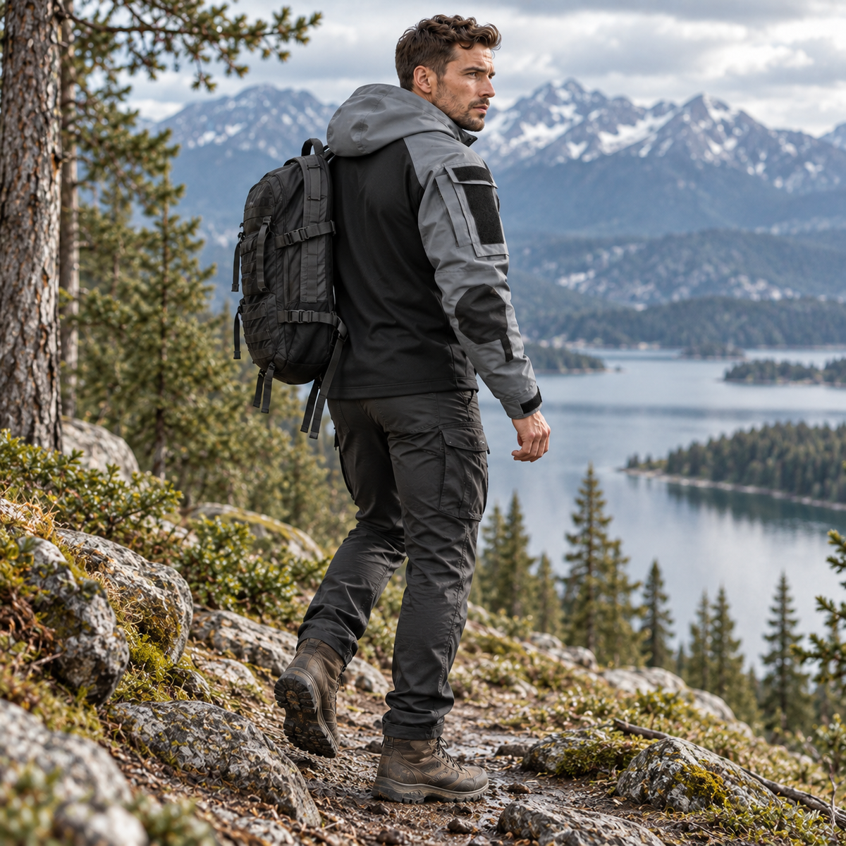 Water-Repellent Windproof Tactical Jacket for Men Outdoor Hiking Camping Everyday Wear Military Style Lightweight Polyester Coat