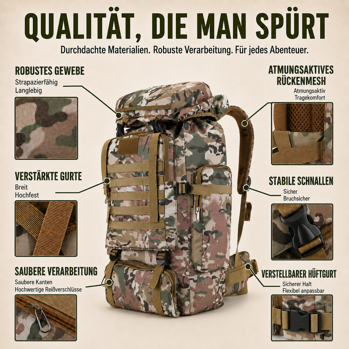 80L Hiking Backpack with MOLLE Webbing – Heavy-Duty 600D Oxford Pack for Multi-Day Treks & Camping Trips