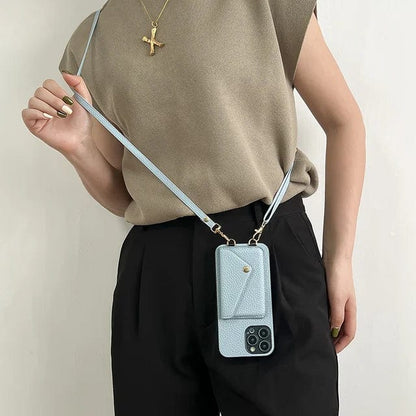 Leather Crossbody Phone Case with Detachable Strap & Card Slot for Women – Hands-Free Smartphone Wallet Holder for iPhone 12 13 14 15 Pro Ma