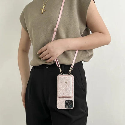 Leather Crossbody Phone Case with Detachable Strap & Card Slot for Women – Hands-Free Smartphone Wallet Holder for iPhone 12 13 14 15 Pro Ma