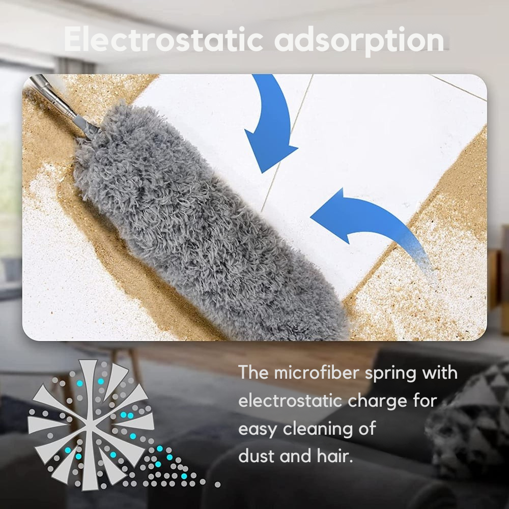 Extendable Microfiber Duster with Telescoping Handle – Bendable Head, Washable, Reaches 8 Feet for Ceiling Fans, High Shelves, Baseboards