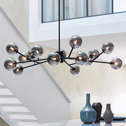 15-Light Linear Glass Globe Fixture for Dining Tables & Islands 44 in Wide Adjustable Dimmable G9 Ceiling Light