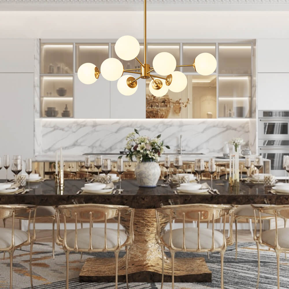 Multi-Globe Pendant Light with Adjustable Height 35 in Wide Opal Glass Ceiling Fixture for Dining Room Kitchen Island Living Room Dimmable H