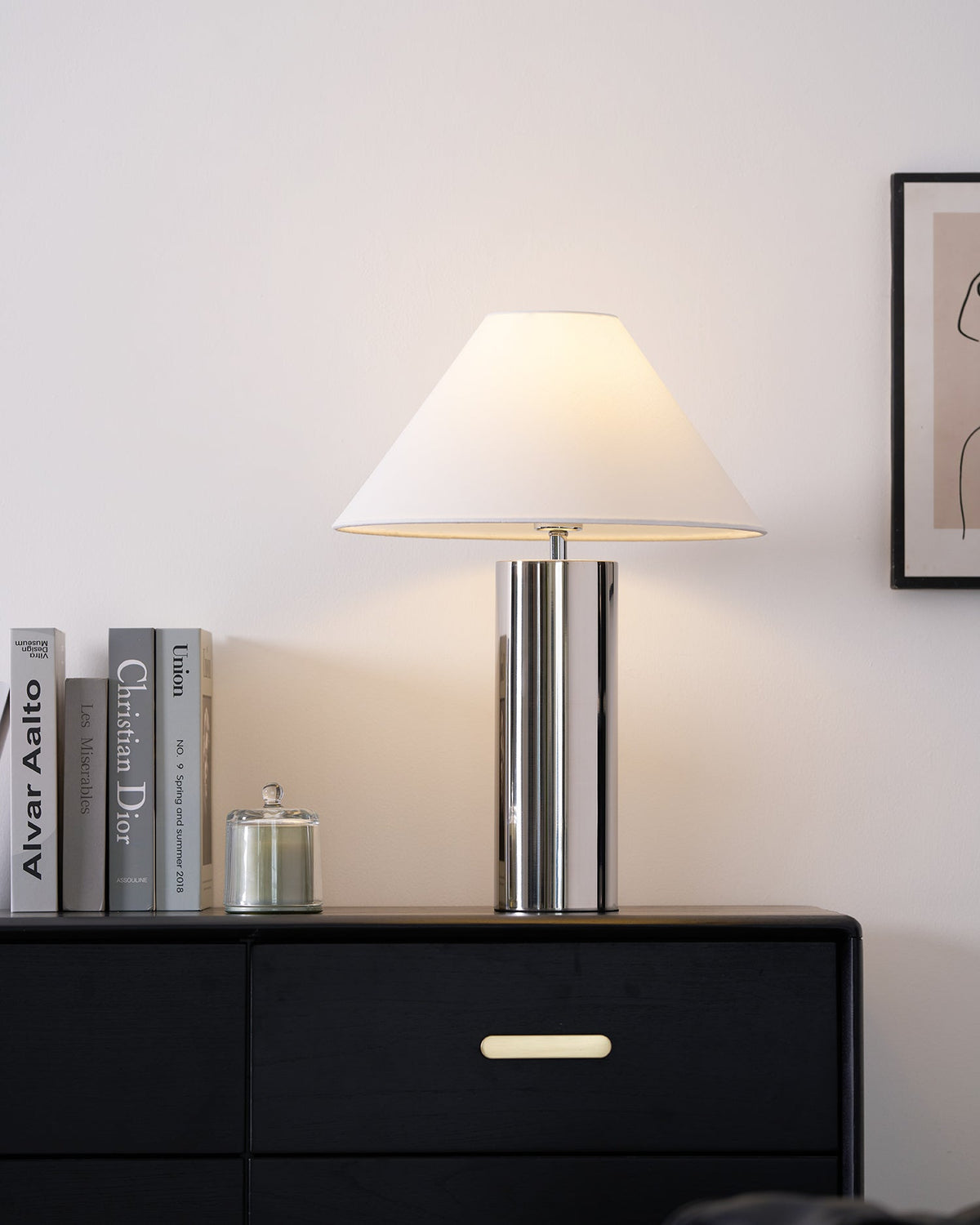 Fabric Shade Bedside Lamp with Metal Base 16-Inch White Reading Light for Nightstands Desks Home Office Bedroom