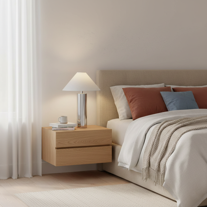 Fabric Shade Bedside Lamp with Metal Base 16-Inch White Reading Light for Nightstands Desks Home Office Bedroom
