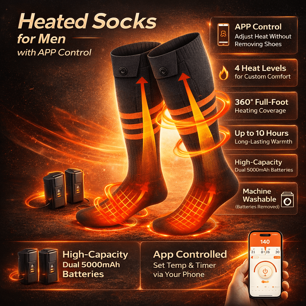 Thermal Socks | Heated Temperature Control Socks with App Control | Four Heat Levels for Ultimate Comfort