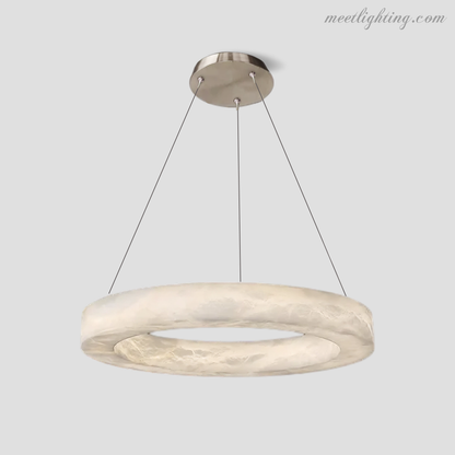 Circular Alabaster LED Ceiling Light with Brass Frame for Dining Room & Living Room | Modern Flush Mount Fixture